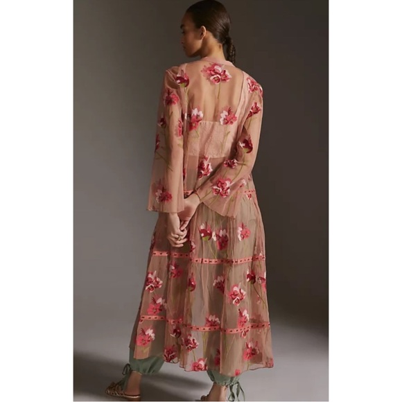 ANTHROPOLOGIE | NWT $198 Bl-nk London Pink Tulle Embroidered Floral Kimono, OS - Picture 3 of 14